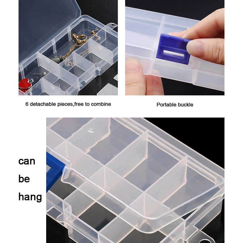 Adjustable Plastic Jewelry Organizer Box 10/15/24 Compartment Bead & Craft Storage Case