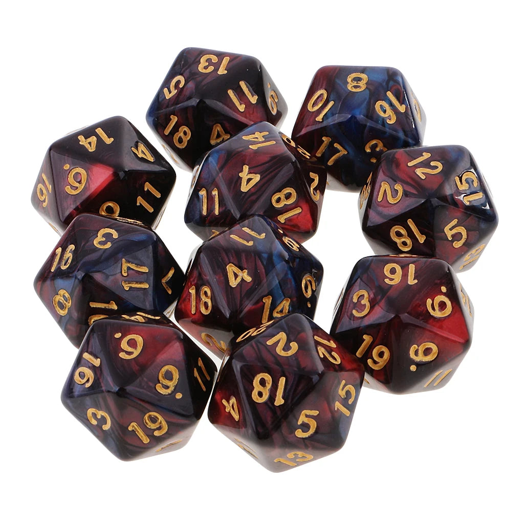 10-Pack Double-Color D20 Polyhedral Dice Set 20-Sided RPG Tabletop Gaming Dice 16 mm (0.63 in)
