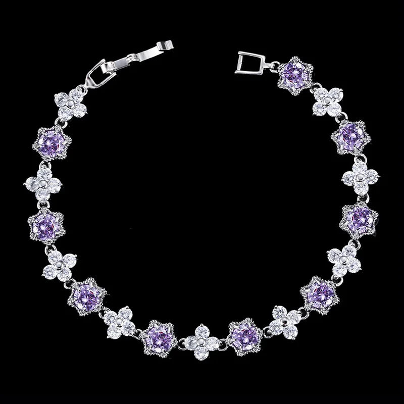 White Gold Color Cluster Flower CZ Bracelet for Women — Royal Blue & White Cubic Zirconia, 17.5 cm (6.9 in)