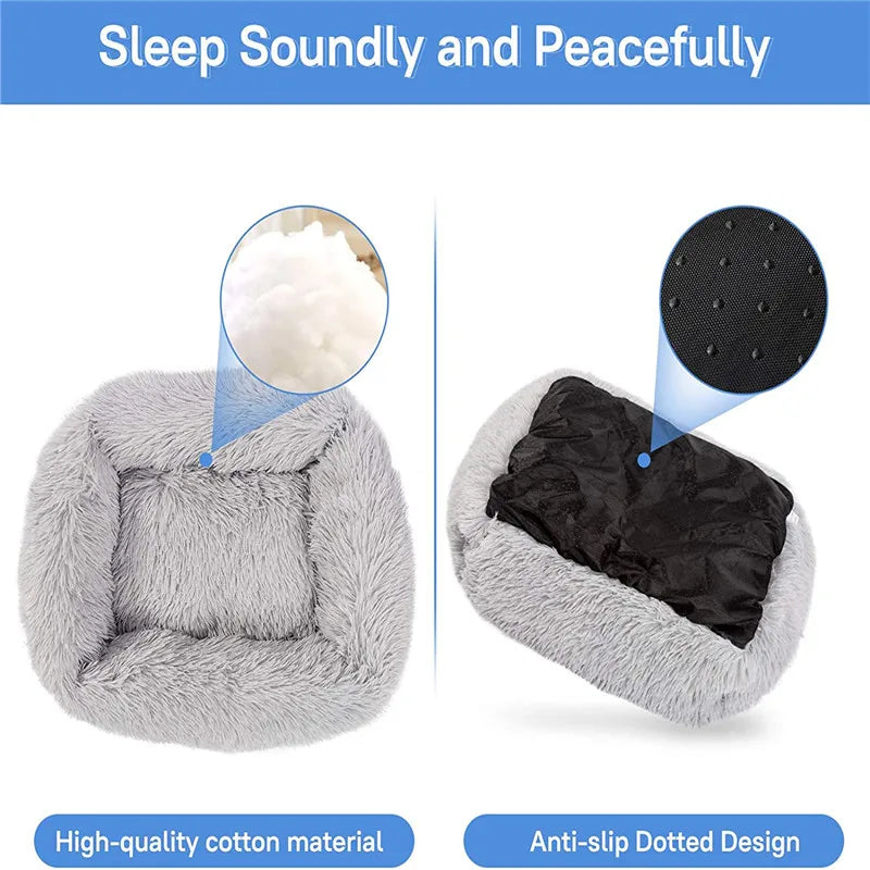 Luxury Plush Square Dog Bed Calming Washable Pet Mat for Small Medium Large Dogs (XS S M L)