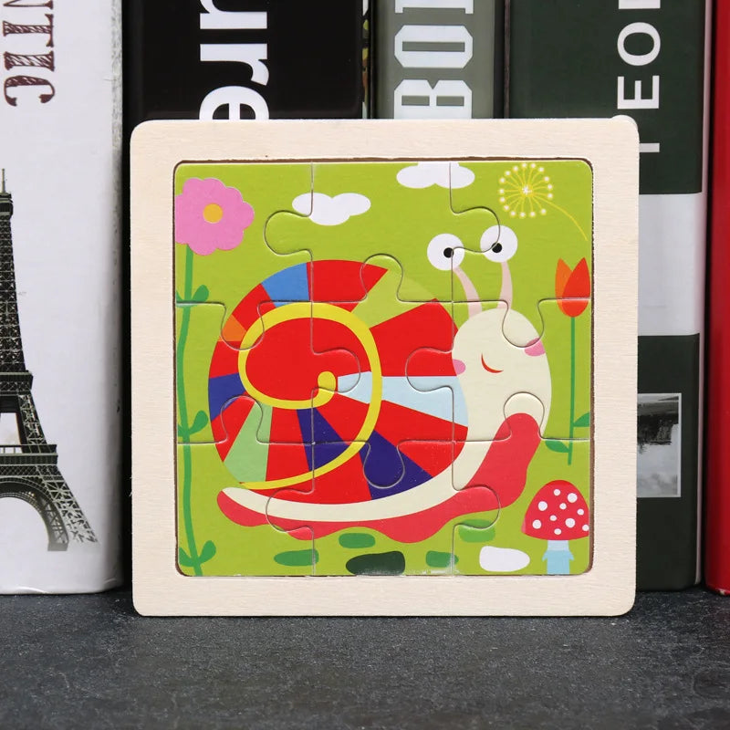 Kids Wooden 3D Tangram Puzzle 11 x 11 cm (4.3 x 4.3 in) Cartoon Animal Traffic Educational Jigsaw Toy