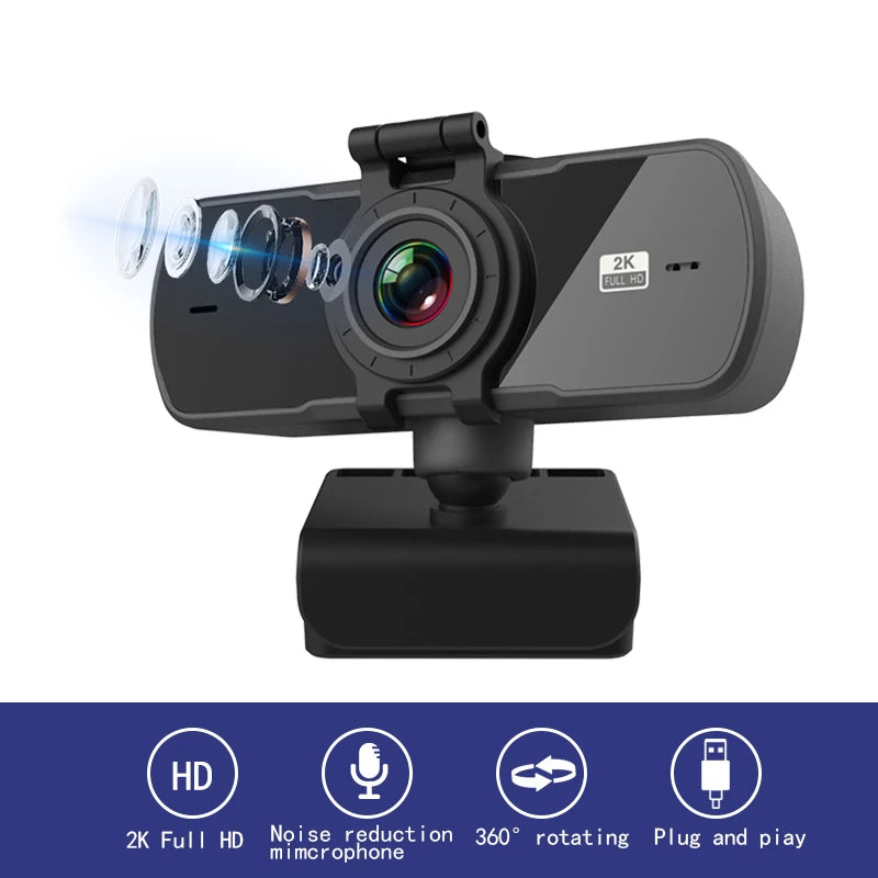 2K 1440P Autofocus USB Webcam with Stereo Microphone and Privacy Shutter for PC, Mac & Laptop