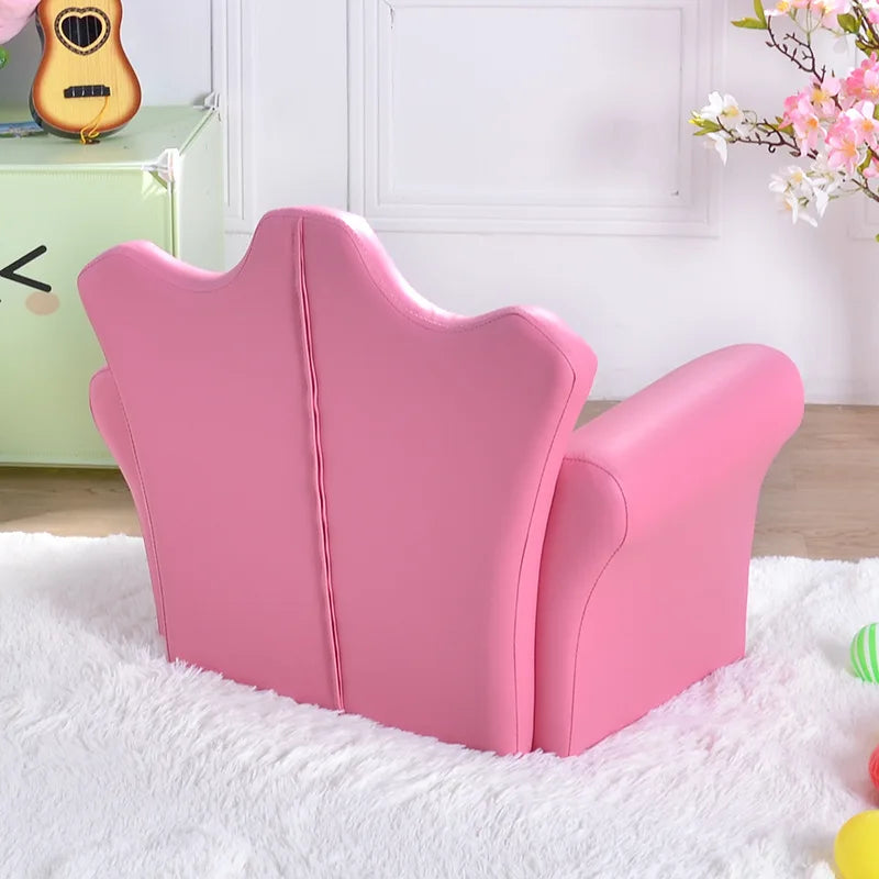 Kids Crown Armchair & Footstool - Korean Style Children's Sofa, Solid Wood Frame, 58 x 40.5 x 48 cm (22.8 x 15.9 x 18.9 in)