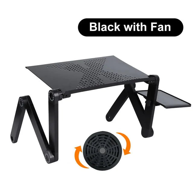 Adjustable Foldable Aluminum Laptop Stand with Cooling Fan and Removable Mouse Pad, Portable Lap Desk for Up to 17-inch Laptops