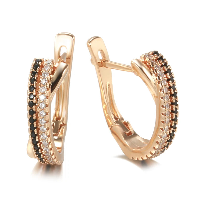 585 Rose Gold Zircon Drop Earrings for Women - Geometric Bling Party & Wedding Jewelry