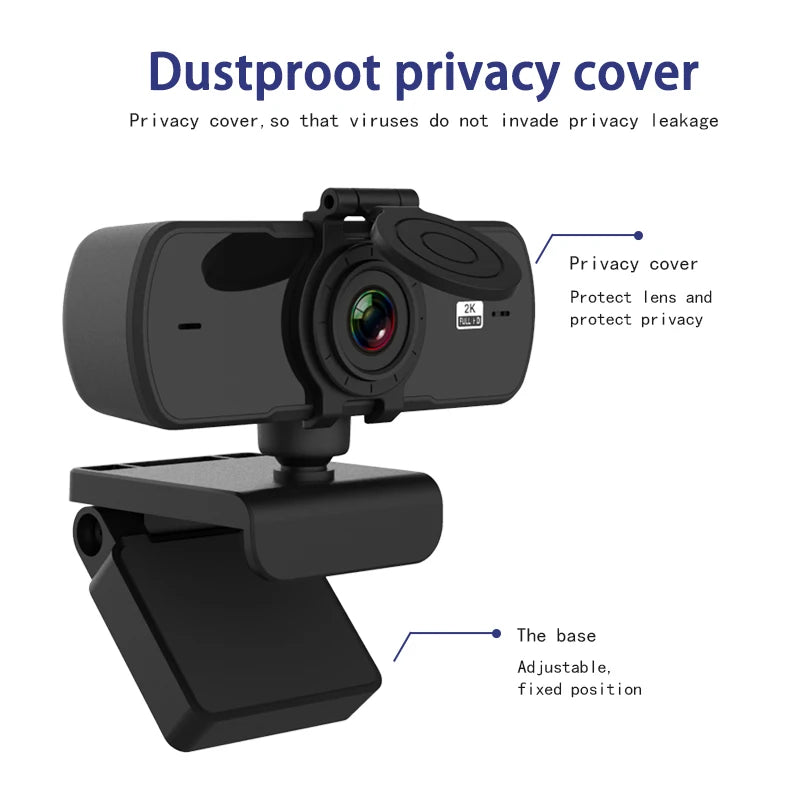 2K 1440P Autofocus USB Webcam with Stereo Microphone and Privacy Shutter for PC, Mac & Laptop