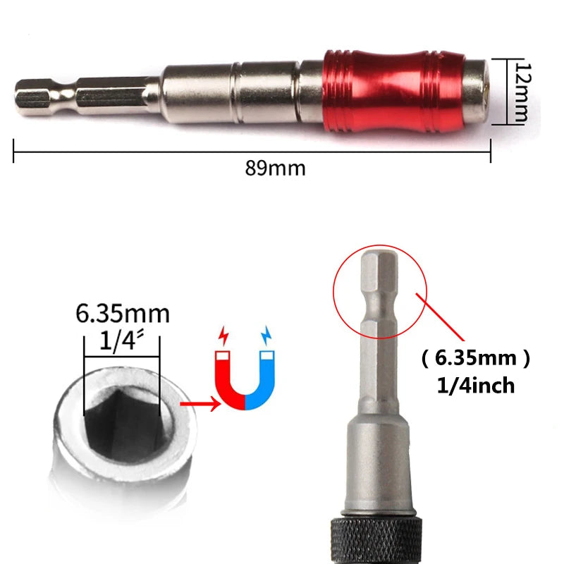 1/4-Inch (6.35 mm) Hex Magnetic Bit Holder Extension Rod - Quick-Change Screwdriver & Drill Guide