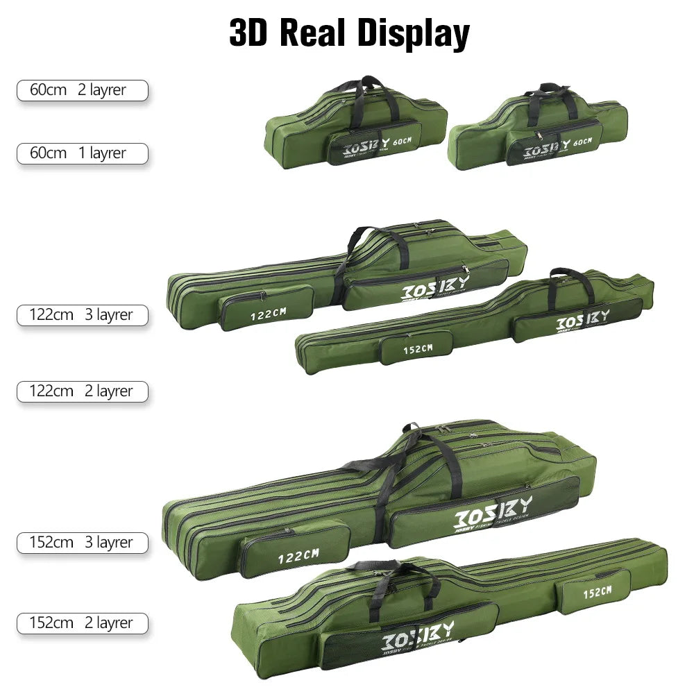 Portable Foldable Fishing Rod Bag Case - Waterproof Oxford Rod Carrier with Reel Storage, 122 / 152 / 182 cm (48 / 60 / 72 in)