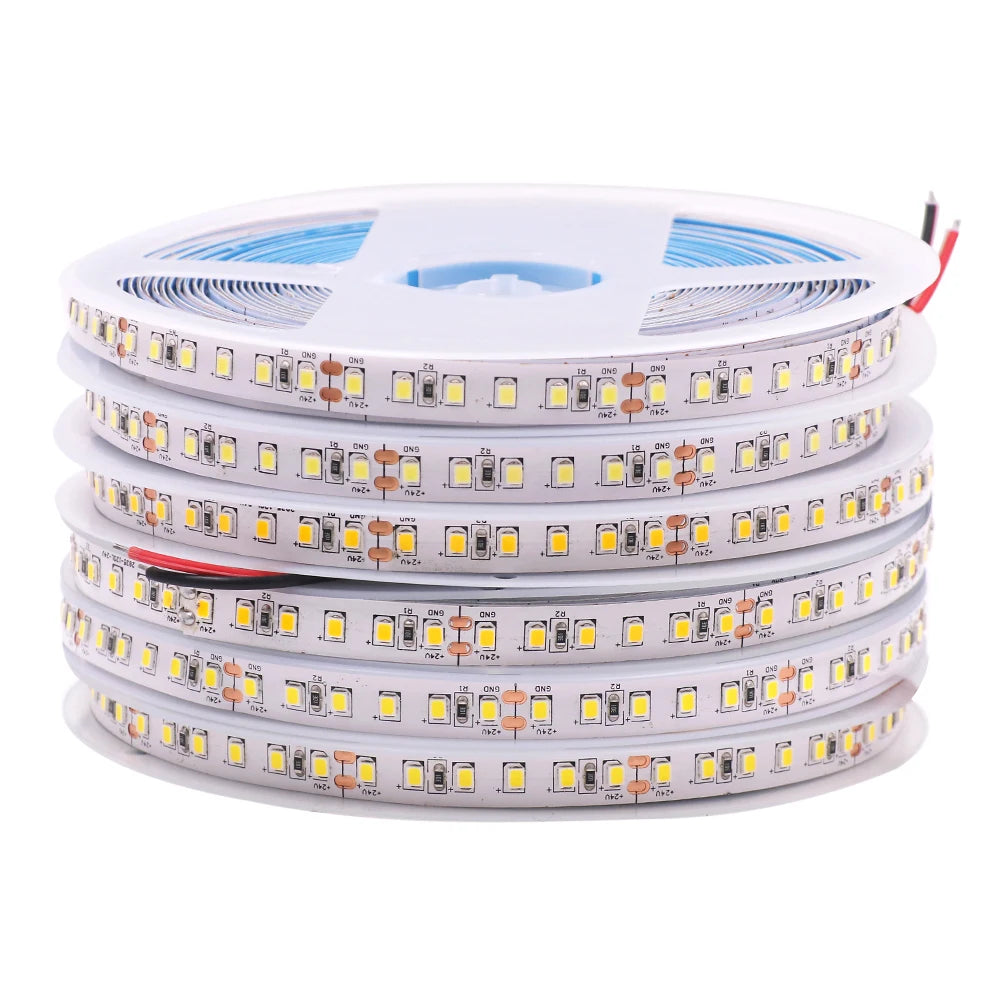 SMD2835 LED Strip Light 12V/24V – 5m/10m/15m/20m Tape, 60/120/240/480 LEDs/m, Warm/Natural/Cold White, IP21/IP65