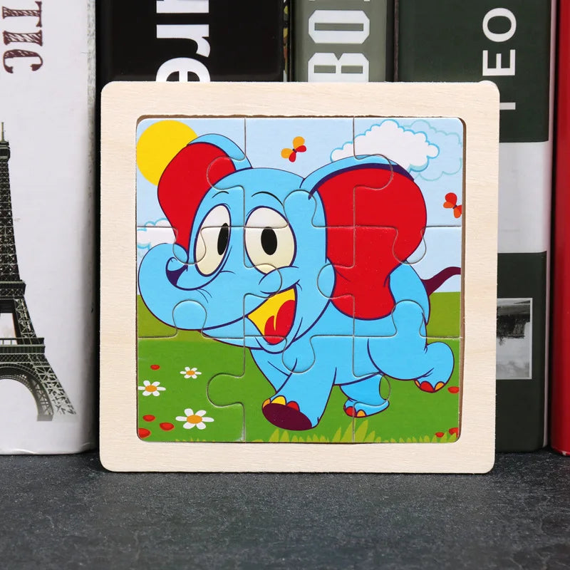 Kids Wooden 3D Tangram Puzzle 11 x 11 cm (4.3 x 4.3 in) Cartoon Animal Traffic Educational Jigsaw Toy