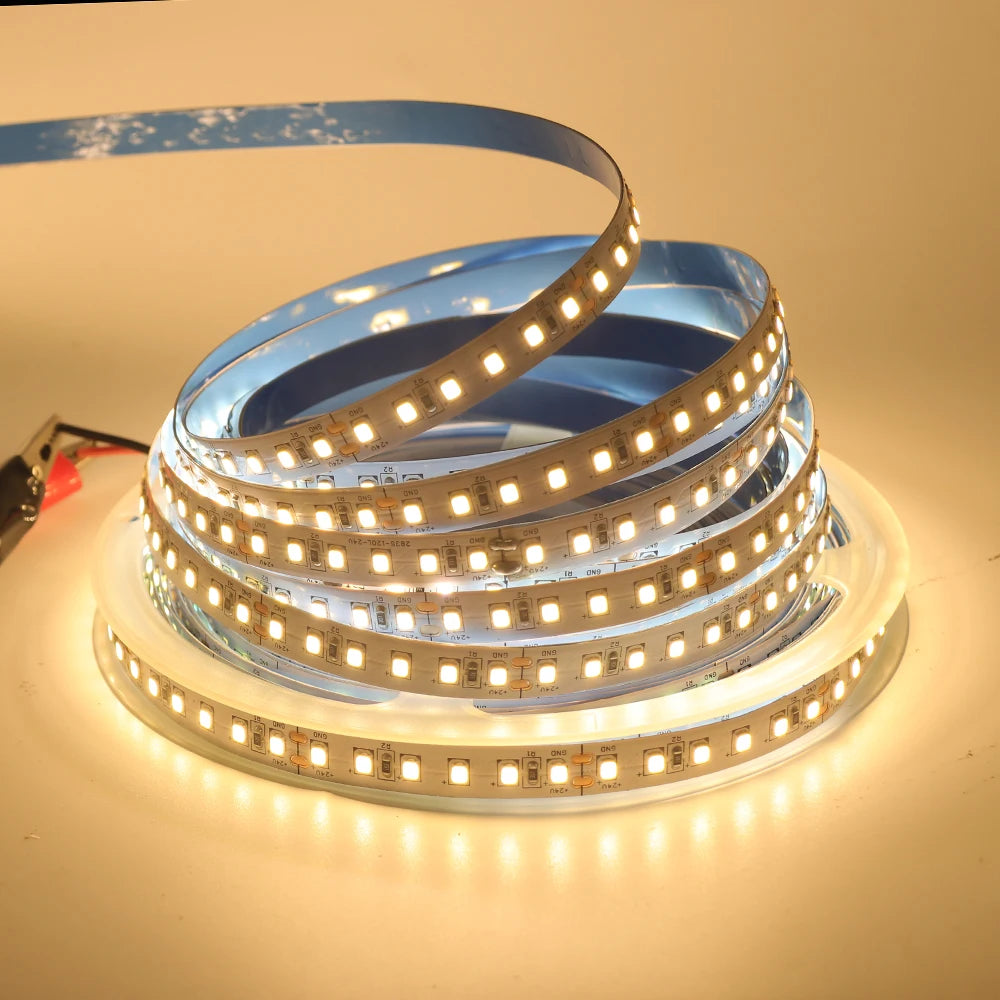 SMD2835 LED Strip Light 12V/24V – 5m/10m/15m/20m Tape, 60/120/240/480 LEDs/m, Warm/Natural/Cold White, IP21/IP65