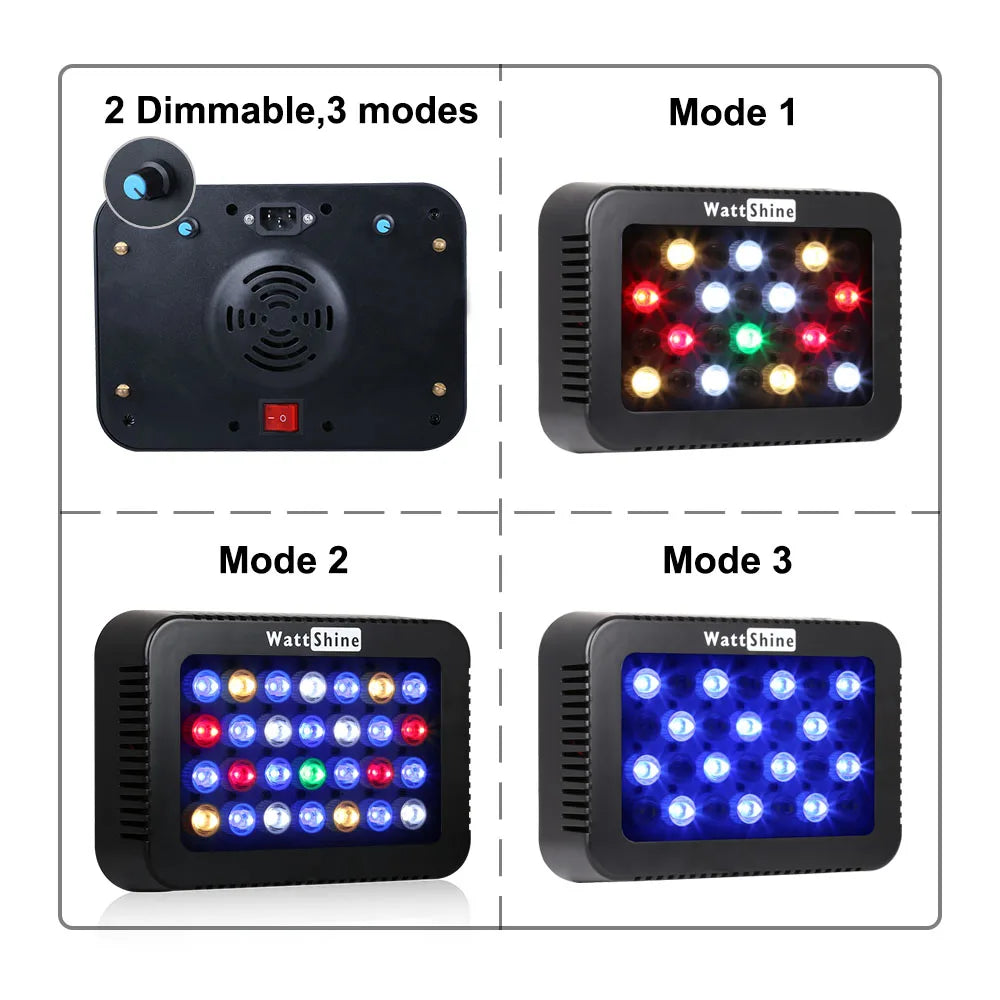 Dimmable LED Aquarium Light 140W/180W, Adjustable Full-Spectrum Coral & Reef Fish Tank Lamp with Dimmer and Clip-On/Hanging Kit