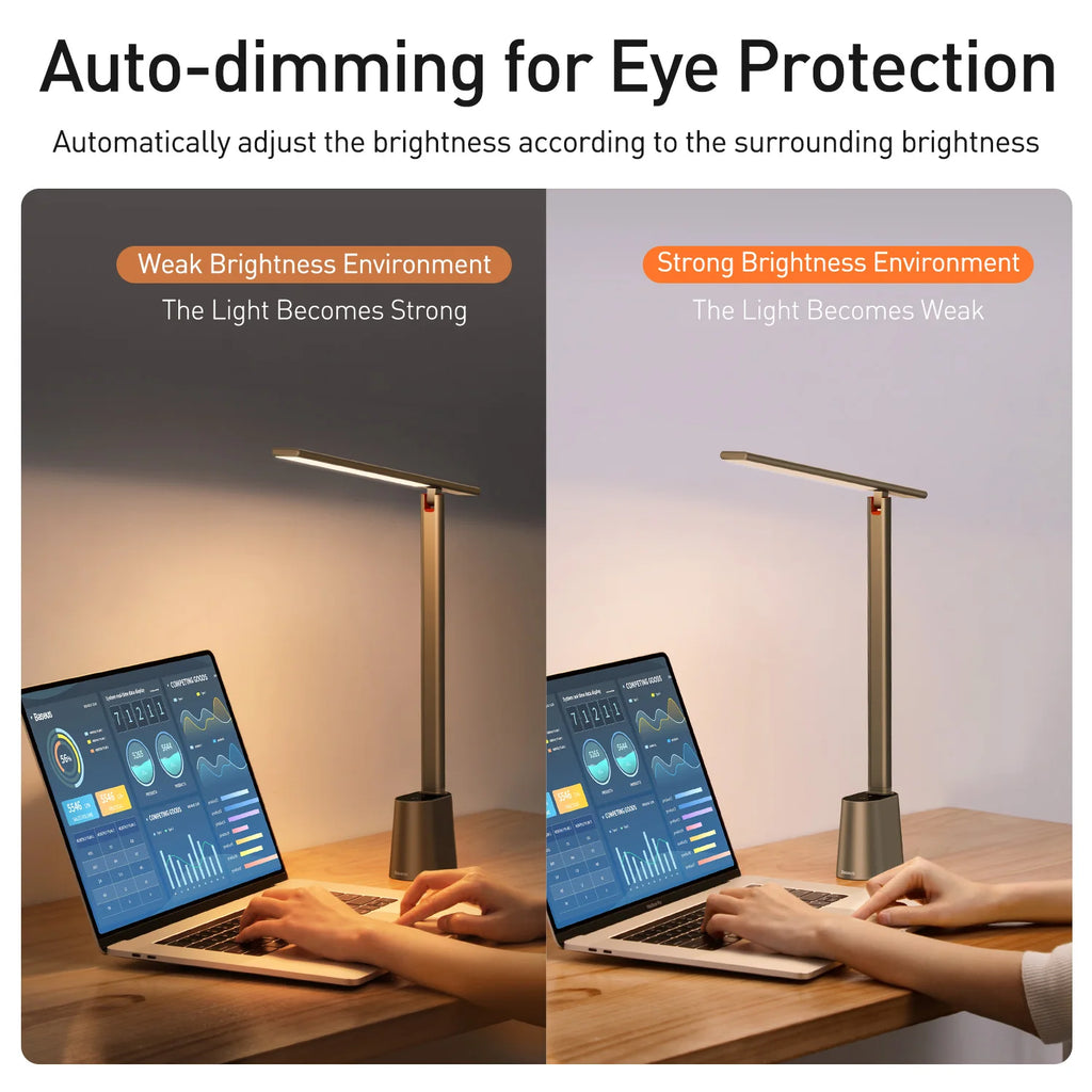 LED Desk Lamp Eye Protection Dimmable Foldable Rechargeable Table Lamp Smart Adaptive Brightness Bedside Reading Light