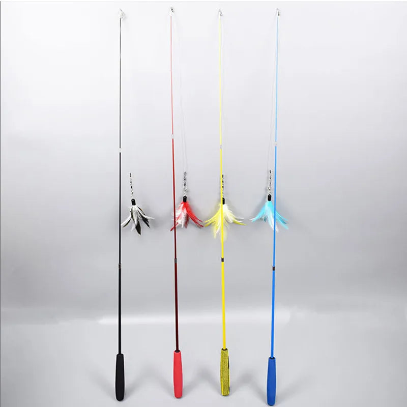 Interactive Cat Feather Teaser Wand - Retractable 15-38 in (37-100 cm) with 5 Refill Heads & Bell