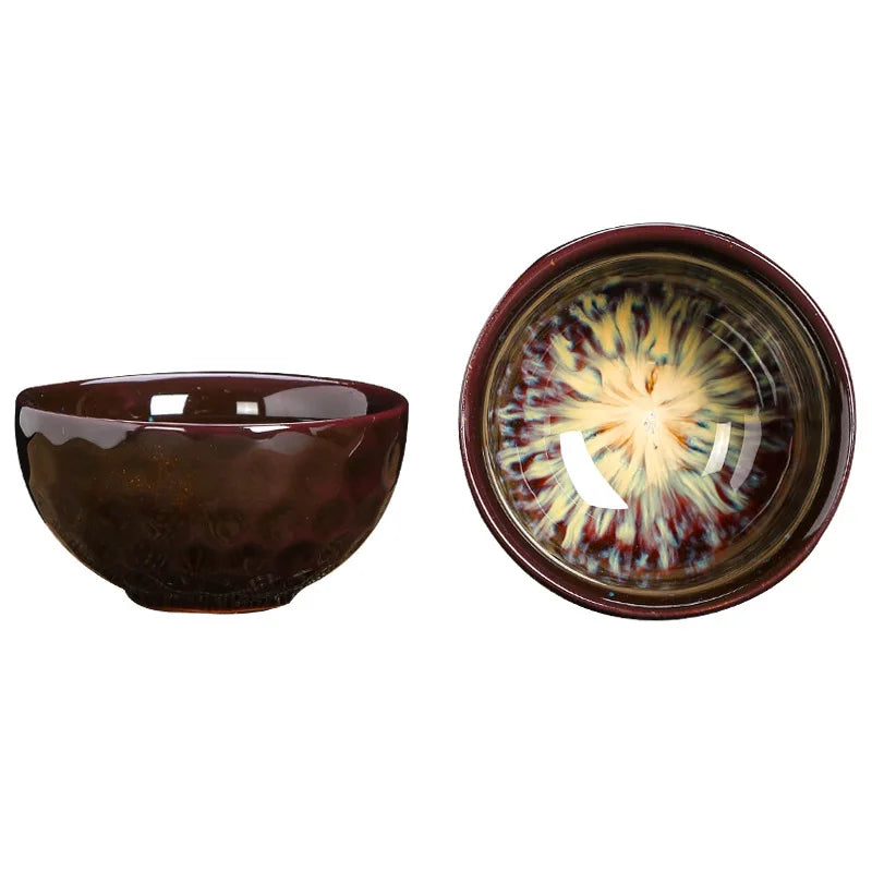 1-Pc Temmoku Glaze Jian Zhan Porcelain Kung Fu Tea Cup - Handmade Ceramic Teacup for Oolong & Pu'er