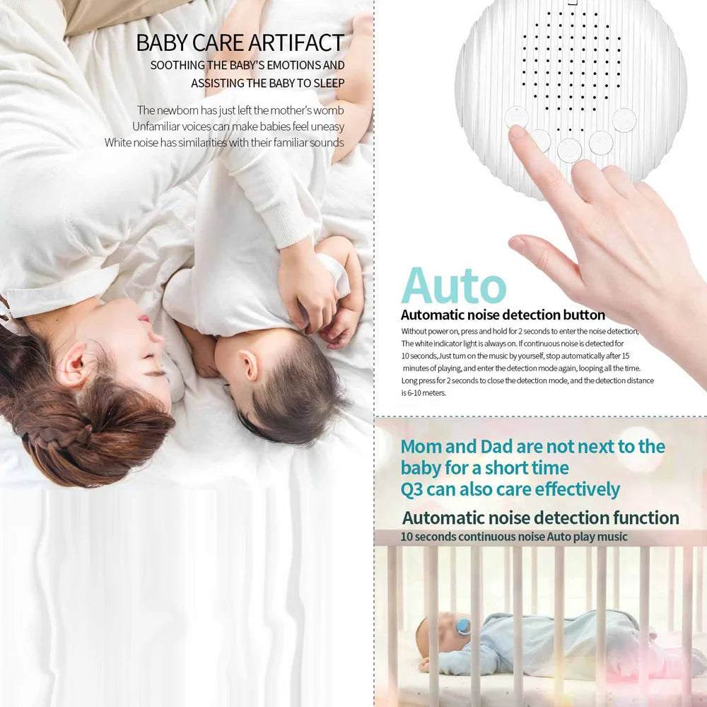 Portable Baby White Noise Machine — 10 Soothing Sounds, USB Rechargeable, Volume Adjustable, with Lanyard