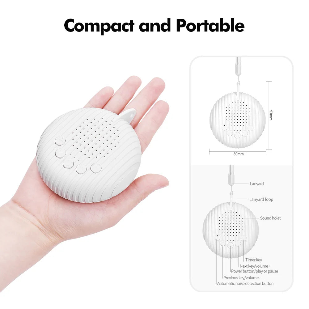 Portable Baby White Noise Machine — 10 Soothing Sounds, USB Rechargeable, Volume Adjustable, with Lanyard