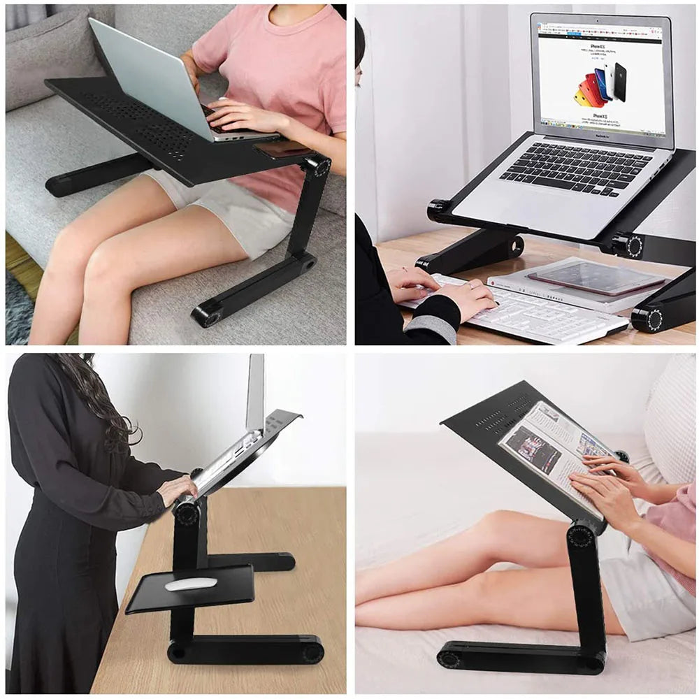Adjustable Foldable Aluminum Laptop Stand with Cooling Fan and Removable Mouse Pad, Portable Lap Desk for Up to 17-inch Laptops