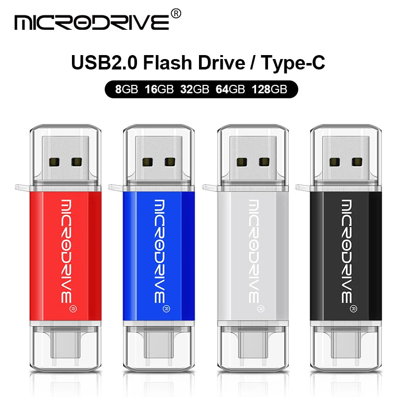 USB-C OTG 2-in-1 Flash Drive USB 2.0 & Type-C Pen Drive 8/16/32/64/128GB