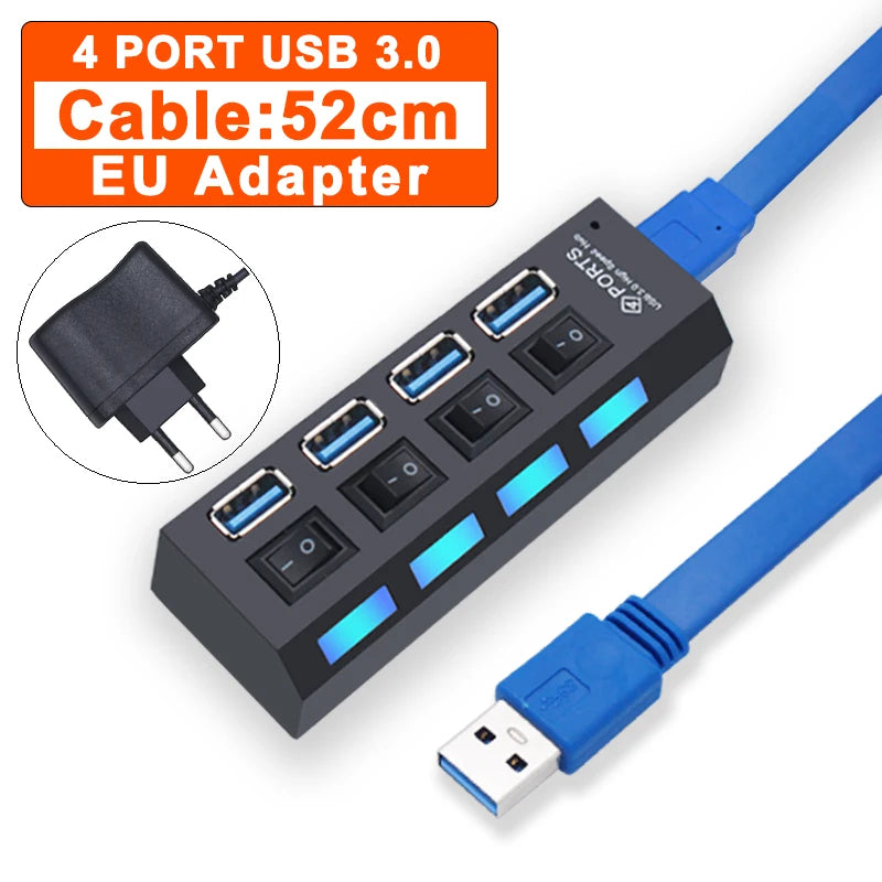 USB 3.0 Hub 4/7-Port Powered USB Splitter with On/Off Switch – High-Speed USB 3.0/2.0 Expander for PC & Laptop
