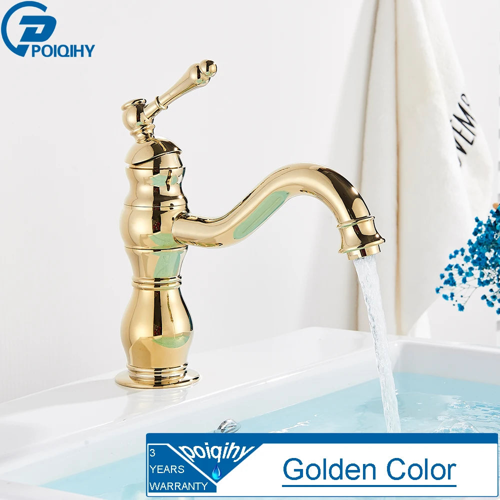 Antique Brass Vessel Sink Faucet Deck-Mounted Single Hole Hot & Cold Mixer Tap for Bathroom