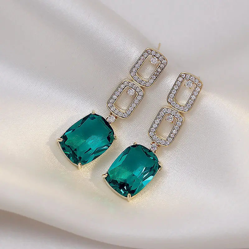 Korean Green Acrylic Geometric Dangle Earrings — Round & Square Statement Drop Earrings for Women