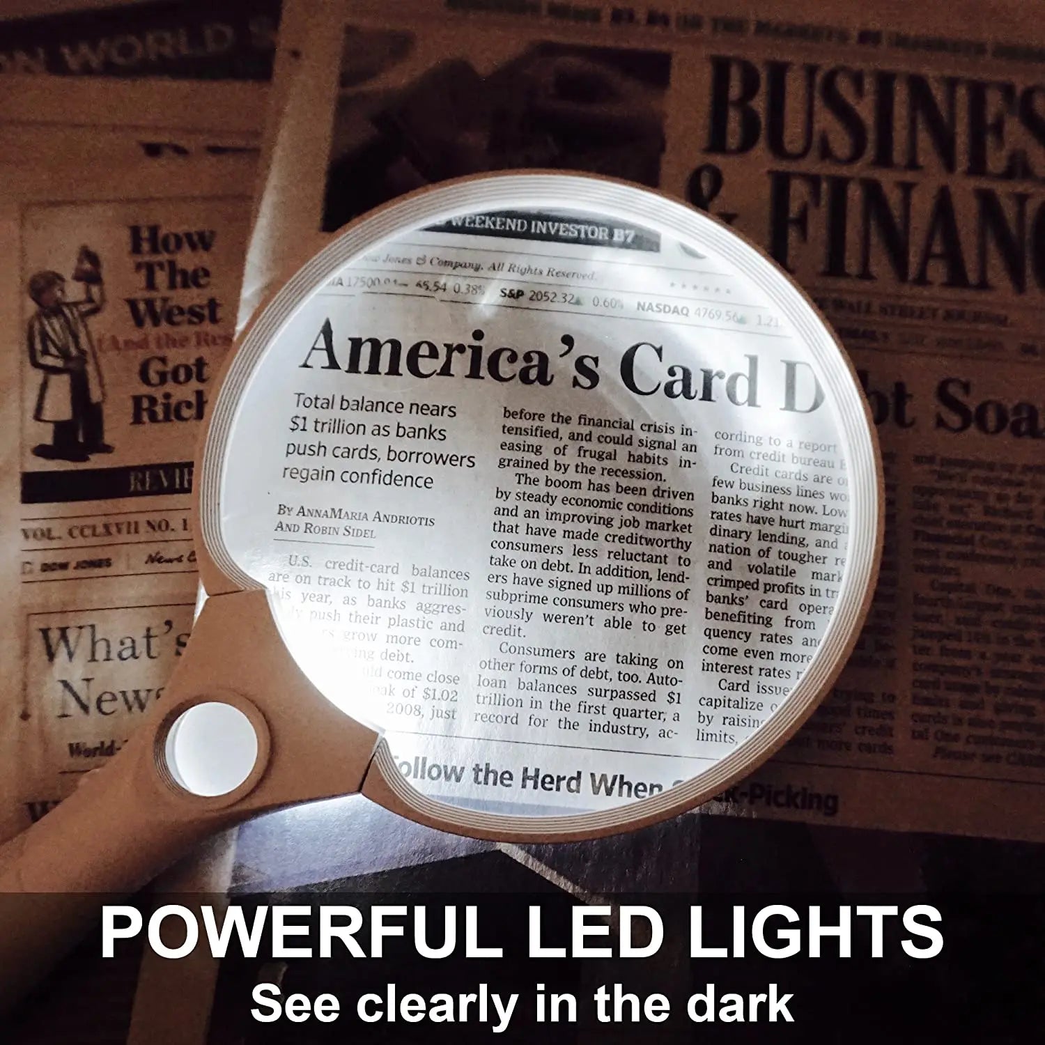 Extra Large LED Handheld Magnifier 5.5 in (138 mm) 2X/4X/10X Illuminated Reading & Jewelry Loupe