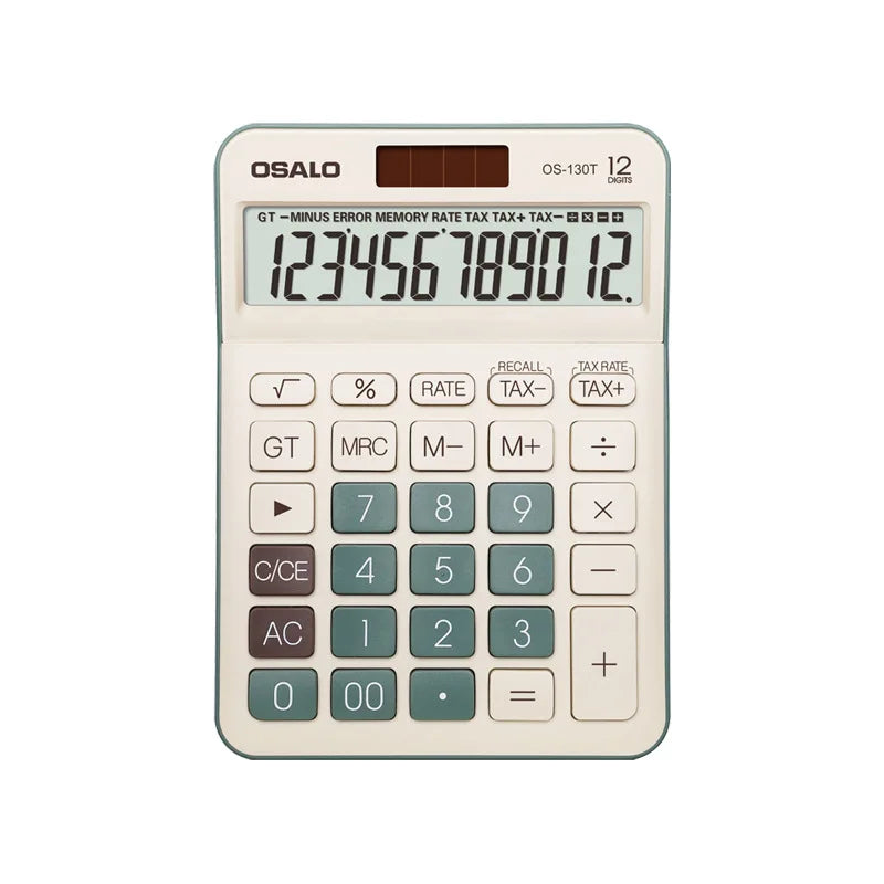 Morandi Color 12-Digit Desktop Calculator – Solar & Battery Dual Power for Office and Accounting
