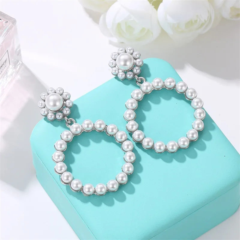 Gold Bridal Drop Earrings with Simulated Pearls & Crystal Rhinestones — 6 cm (2.36 in) Dangle Statement Earrings for Wedding & Bridesmaids