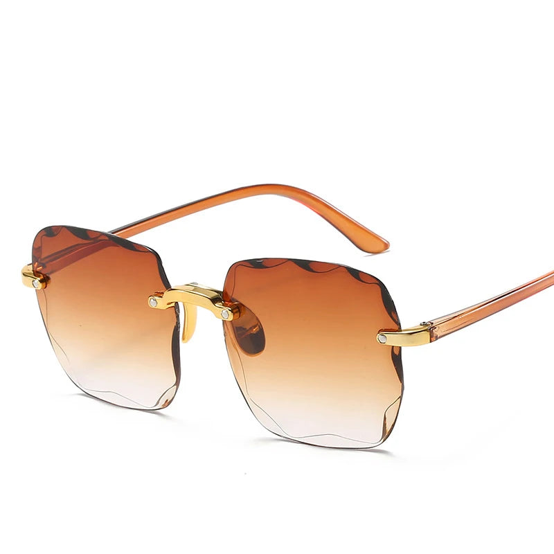 Square Rimless Women's Red Sunglasses - Mirror Lens UV400 Fashion Shades