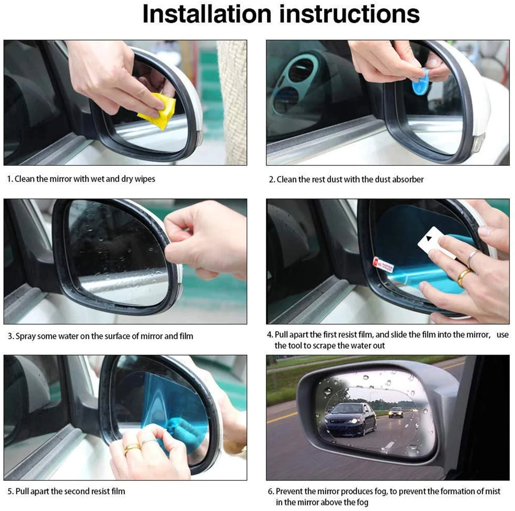 2-Pack Car Rearview Mirror Rainproof Film Anti-Fog Waterproof PET Stickers (95×95, 95×135, 100×150 mm / 3.7–5.9 in)
