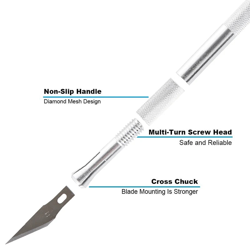 Non-Slip Metal Engraving Craft Knife Kit with #11 Blades — Precision PCB & Mobile Phone Repair Tool (10 or 40 pcs)