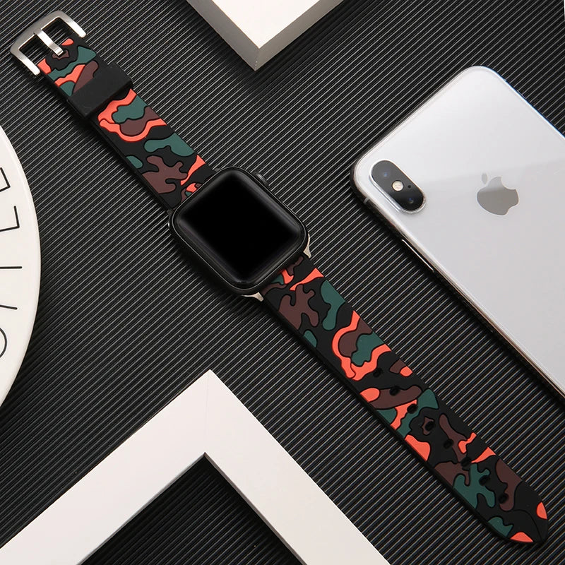 Silicone Camouflage Watch Band - Universal Smartwatch Strap Fits 38/40/41/42/44/45/46/49mm