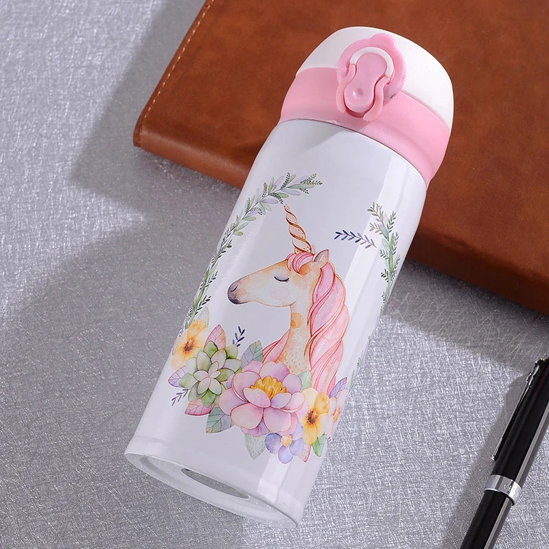 Unicorn Stainless Steel Insulated Thermos Bottle 500ml (16.9 fl oz) – Kids Bouncing Lid Water Bottle for Girls, Portable Travel Mug