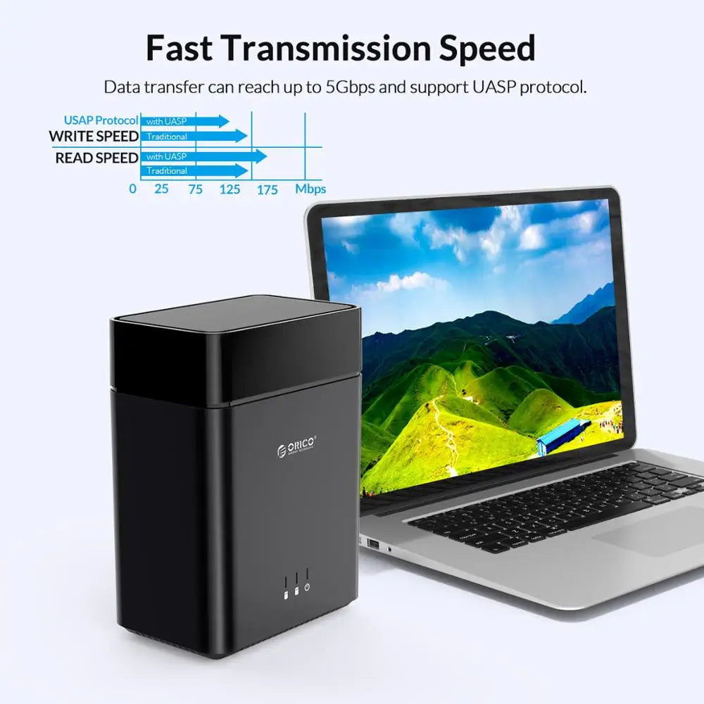 2-Bay 3.5-inch Type-C HDD Enclosure USB 3.1 Gen1 5Gbps UASP Magnetic Docking Station (12V 4A)