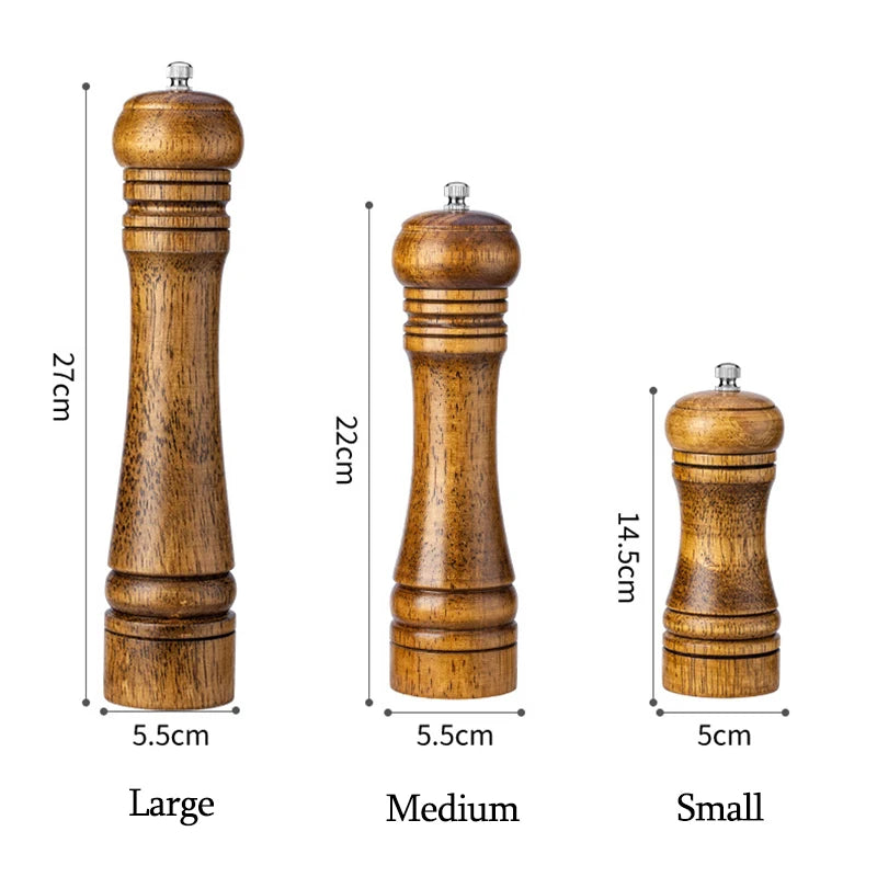 Adjustable Ceramic Pepper & Salt Grinder - Oak Wood Spice Mill, 5/8/10 Inch (12.7/20.3/25.4 cm)