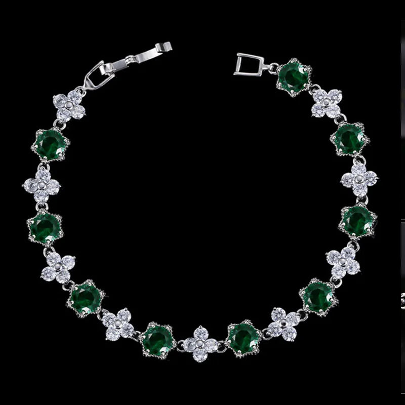 White Gold Color Cluster Flower CZ Bracelet for Women — Royal Blue & White Cubic Zirconia, 17.5 cm (6.9 in)