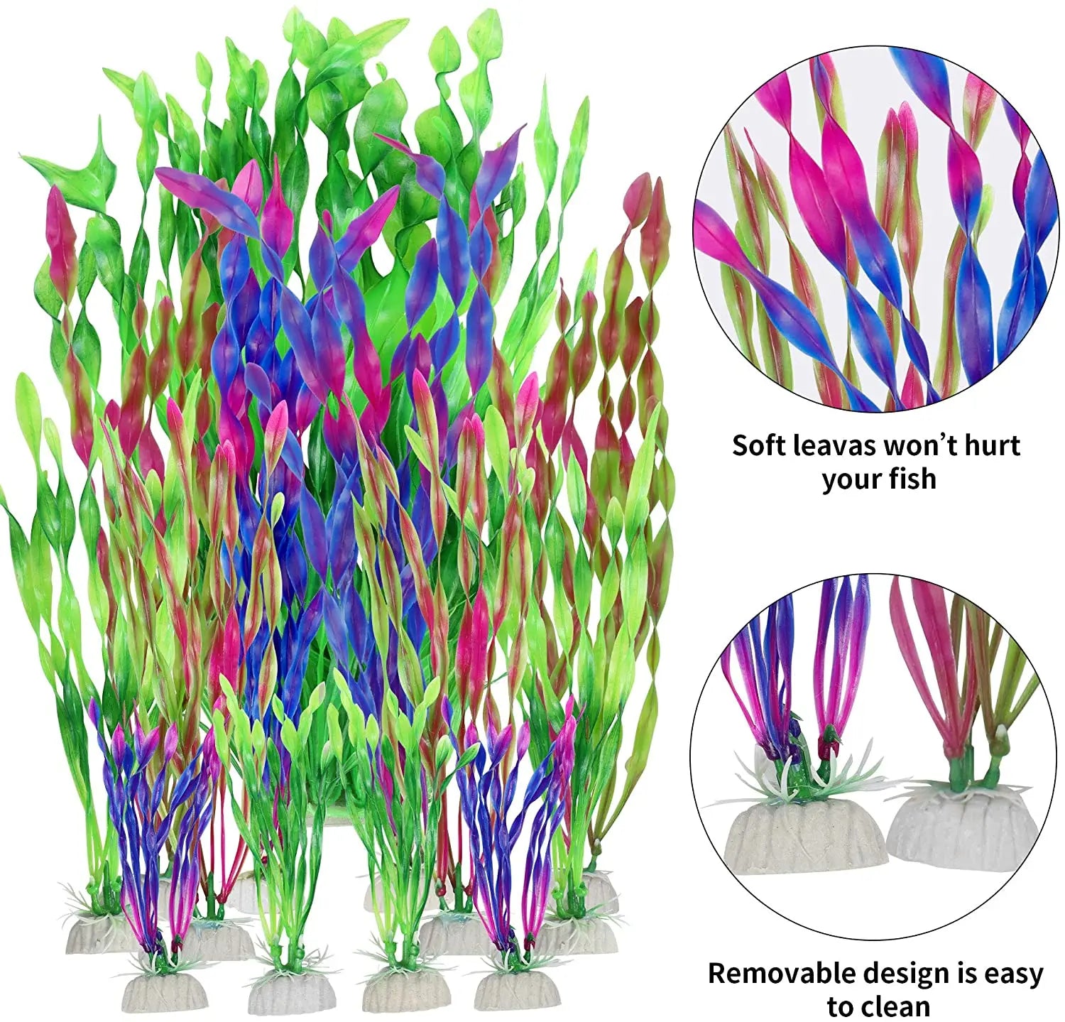 5/10-Pack Artificial Aquarium Plants - Plastic Seaweed Fish Tank Decorations, Assorted Heights 4.7-13.8 in (12-35 cm)