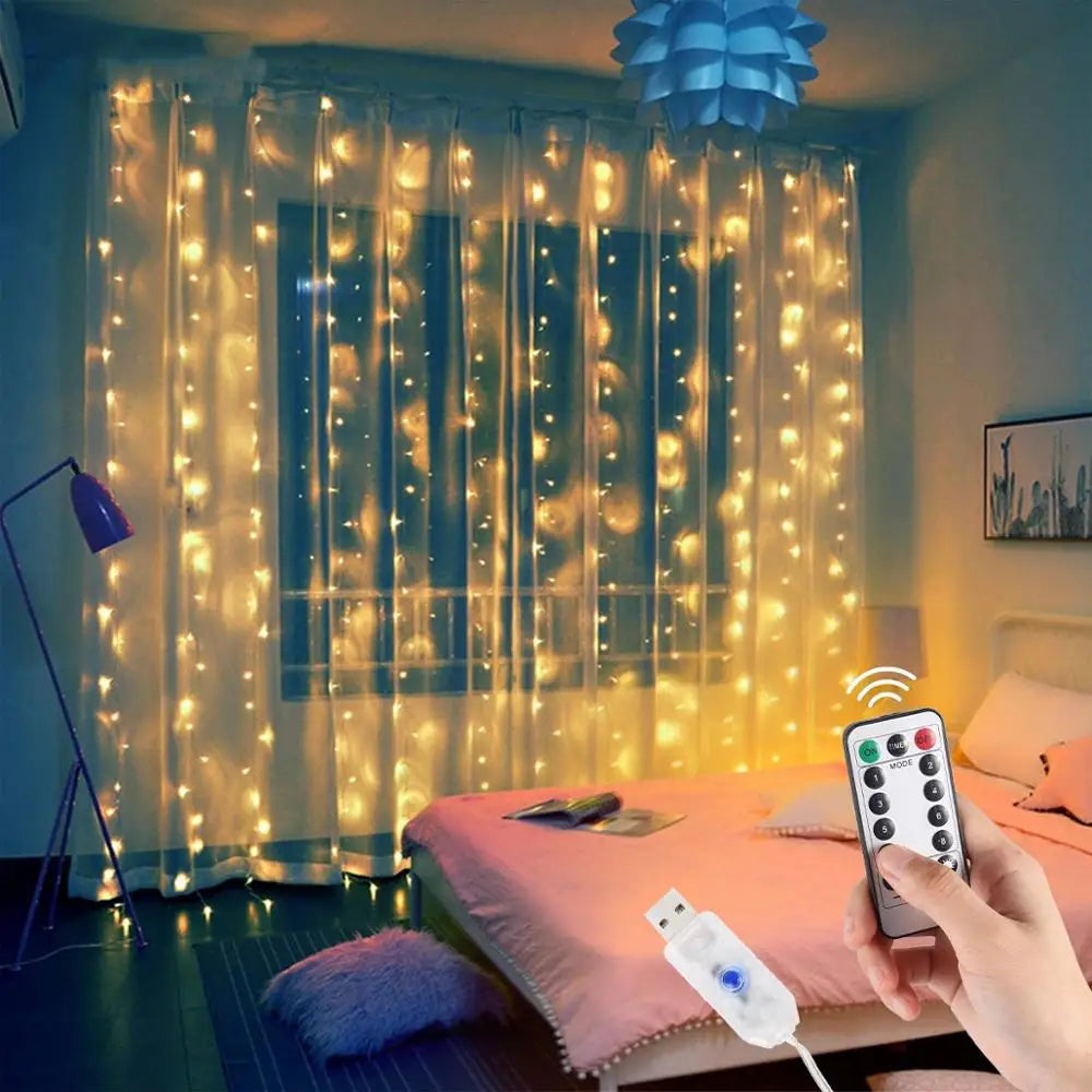 LED Curtain String Lights for Christmas - Remote-Control Holiday Garland, 3x3 m (9.8x9.8 ft) 300 LEDs | 3x2 m (9.8x6.6 ft) 200 LEDs | 3x1 m (9.8x3.3 ft)