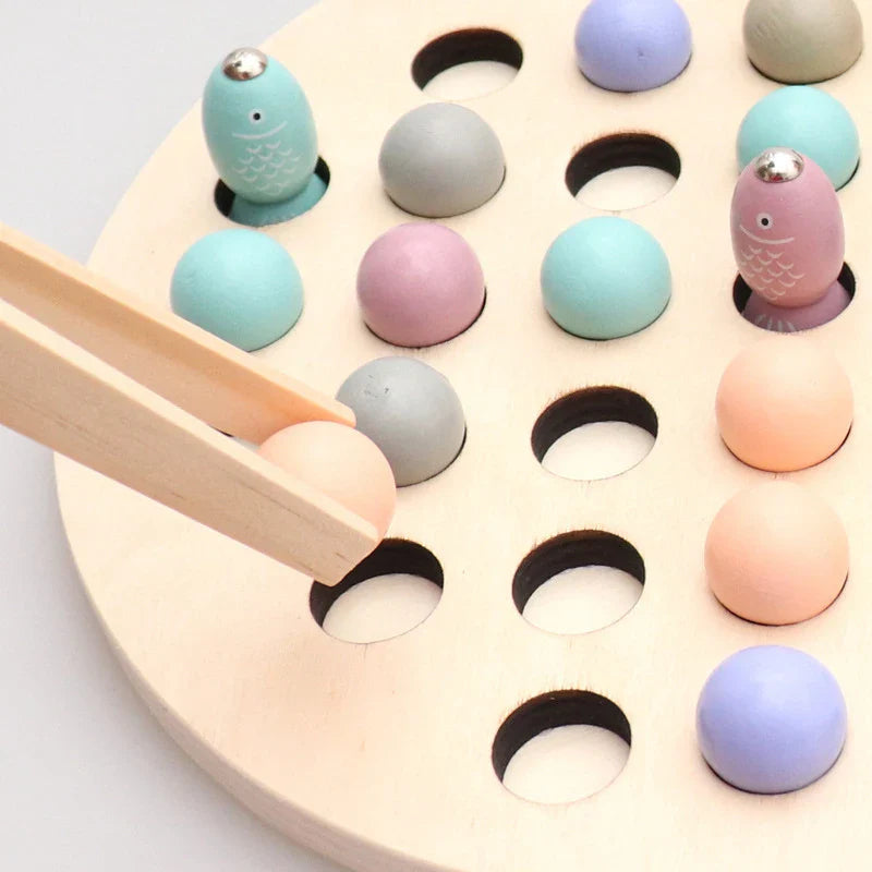 Montessori Wooden Math Toy - Magnetic Fish Puzzle & Bead Counting Clip for Kids