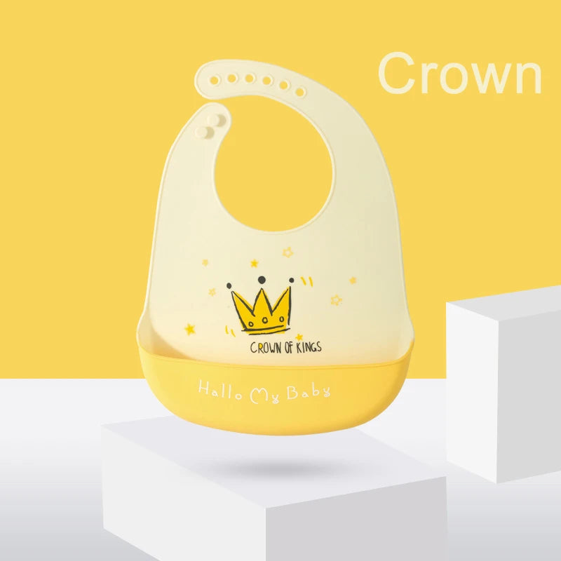Silicone Baby Bib Waterproof Adjustable Cartoon Banana Feeding Bib with Pocket BPA-Free for 1-3 Years