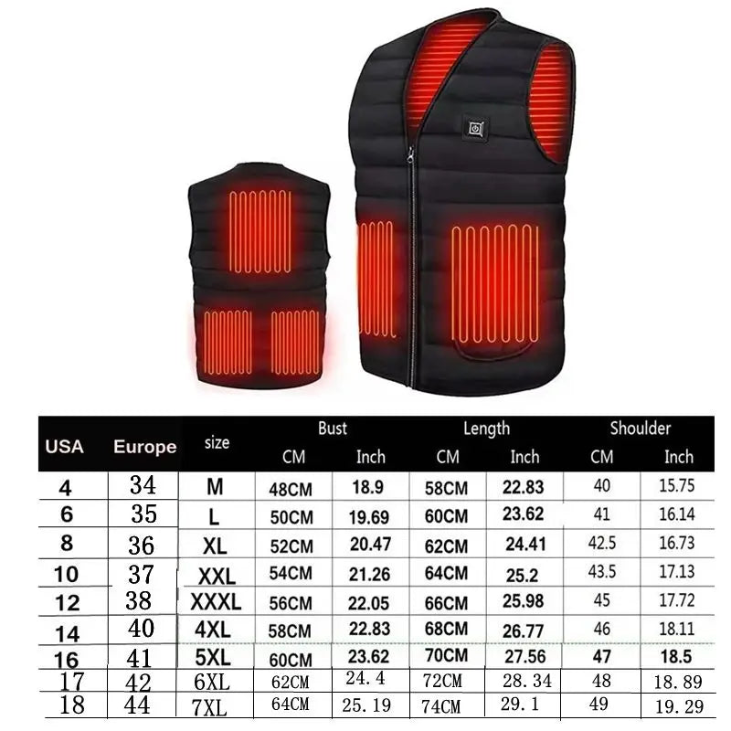 USB Heated V-Neck Vest - 9-Zone Electric Thermal Vest for Men & Women, Outdoor Winter Warmth
