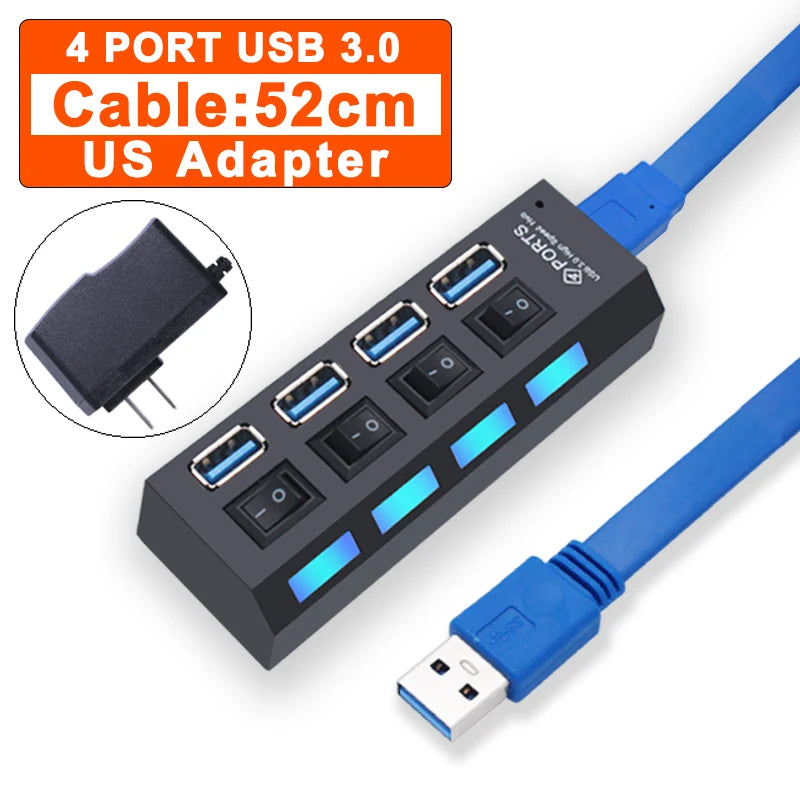 USB 3.0 Hub 4/7-Port Powered USB Splitter with On/Off Switch – High-Speed USB 3.0/2.0 Expander for PC & Laptop