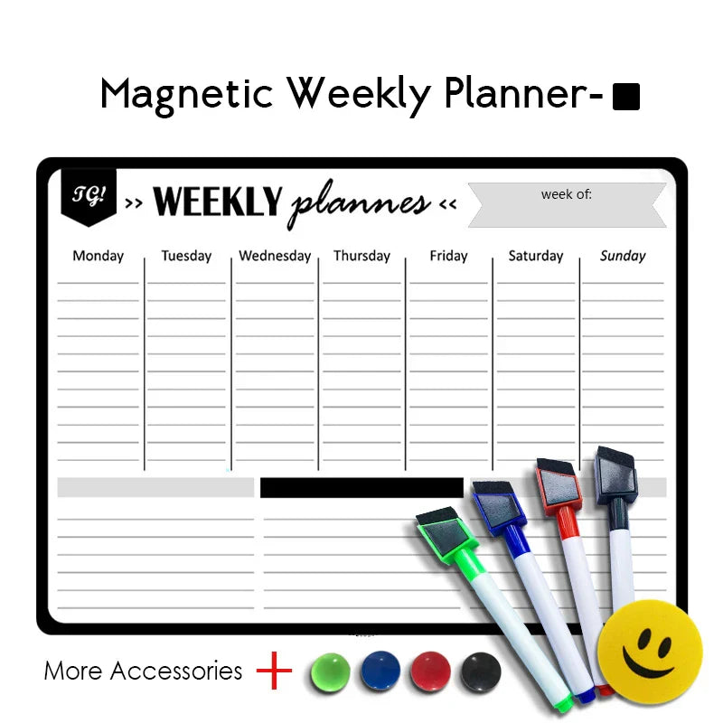 A3 Magnetic Weekly & Monthly Planner Whiteboard - Flexible Fridge Message & Drawing Board (11.7 x 16.5 in / 29.7 x 42 cm)