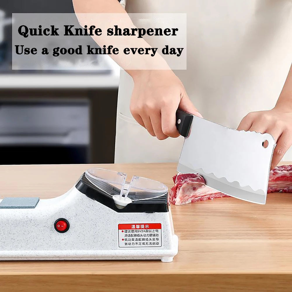 USB Electric Adjustable Knife Sharpener for Kitchen Knives & Scissors, Medium & Fine Grinding, White