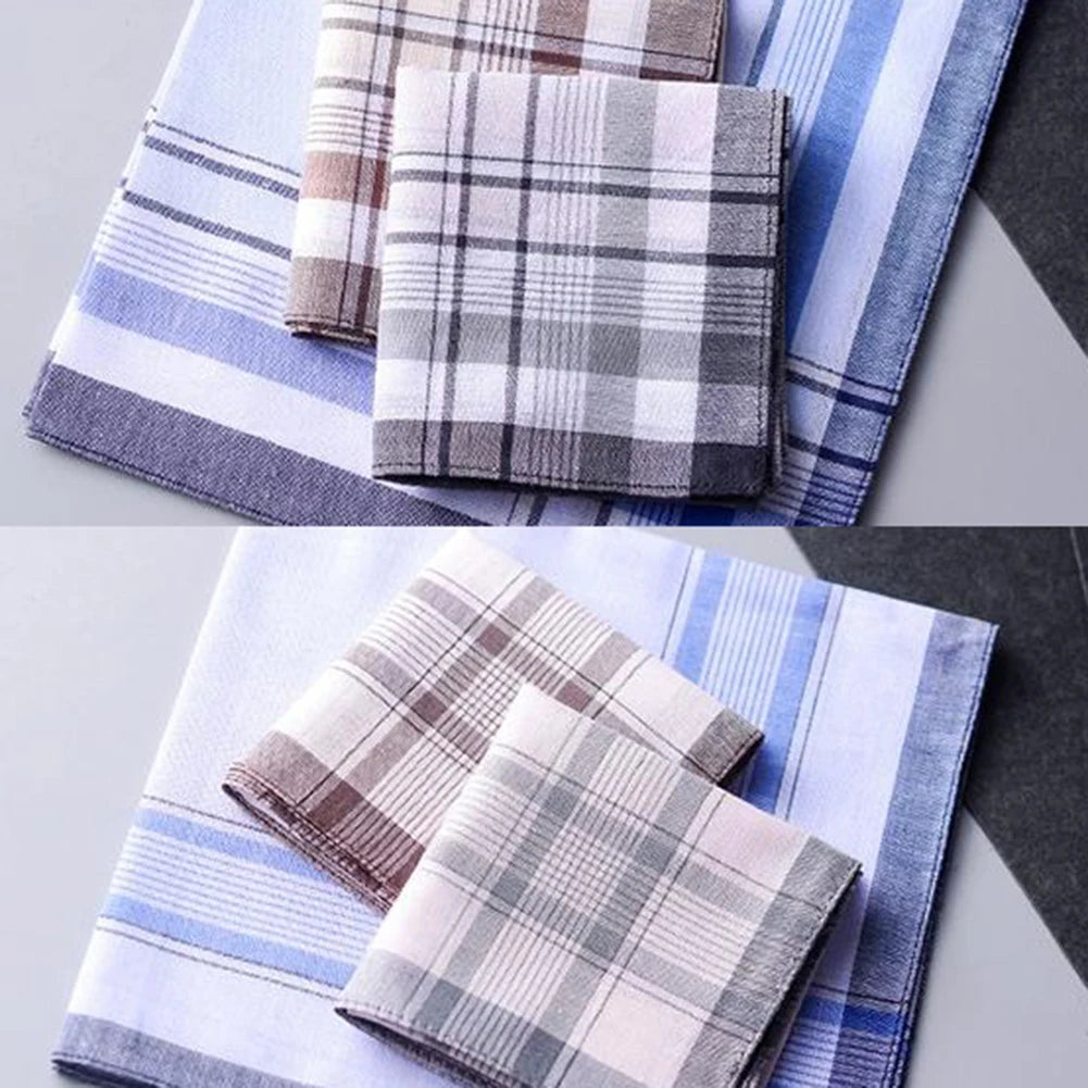 5-Pack Cotton Pocket Handkerchiefs – 38 x 38 cm (15 x 15 in) Plaid Stripe Pocket Squares, Random Colors