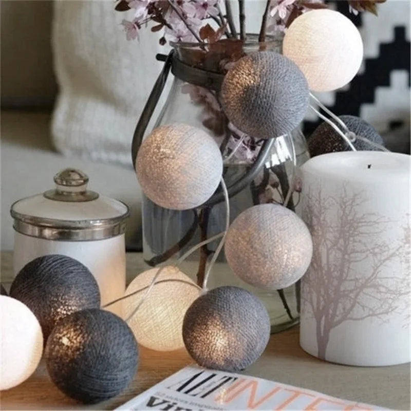 10/20/30 LED Cotton Ball String Lights – USB & Battery Fairy Lights for Home, Wedding, Party, Christmas