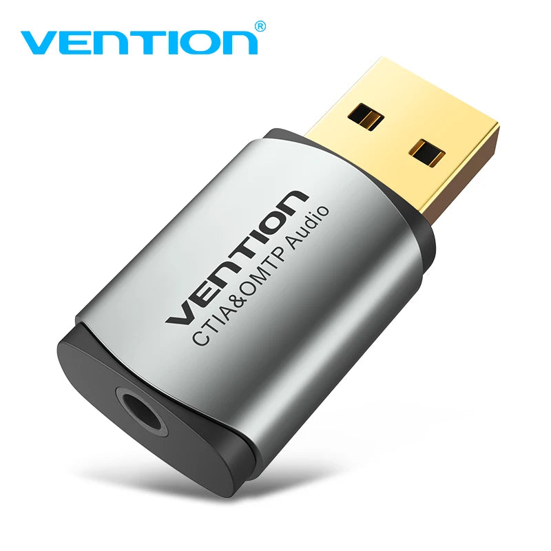 USB 2-in-1 External Sound Card 3.5mm Audio Adapter for Earphones, Headsets & PC