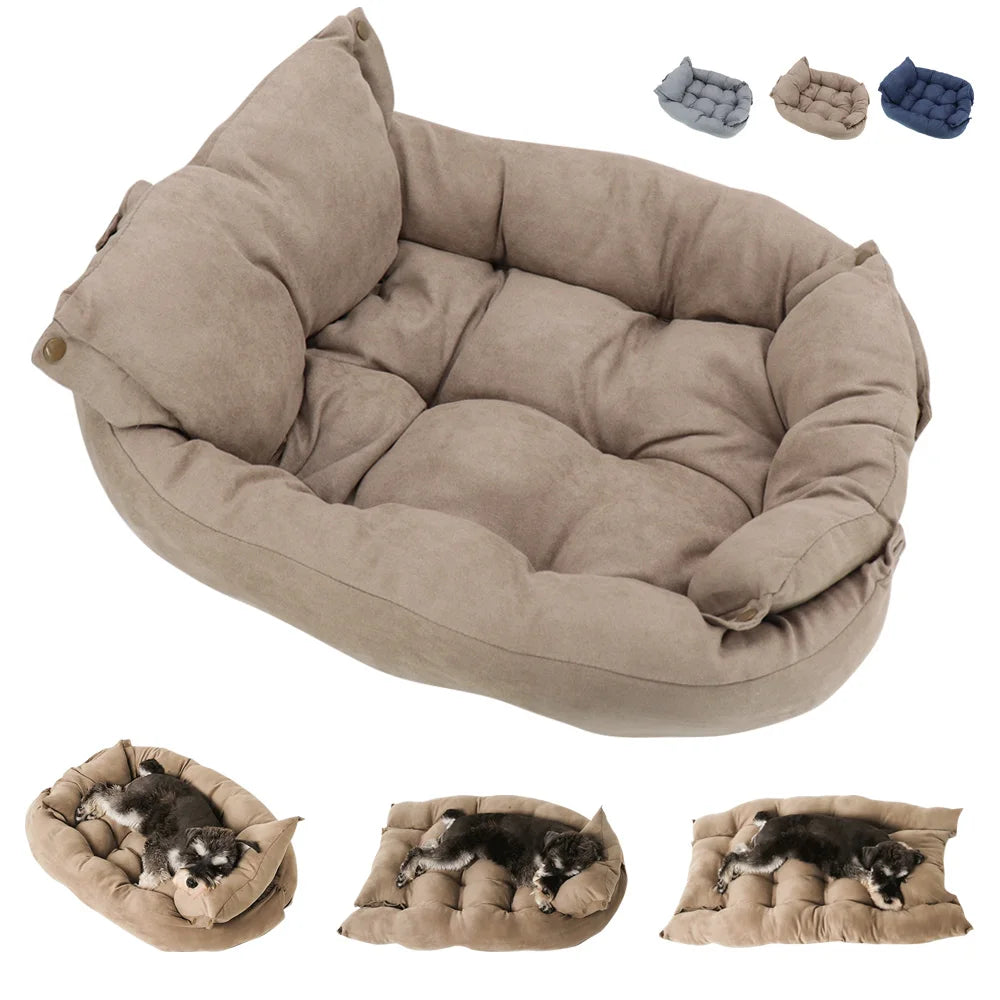 3-in-1 Pet Bed Mat Washable Soft Cotton Dog & Cat Bed Cushion for Small to Medium Pets