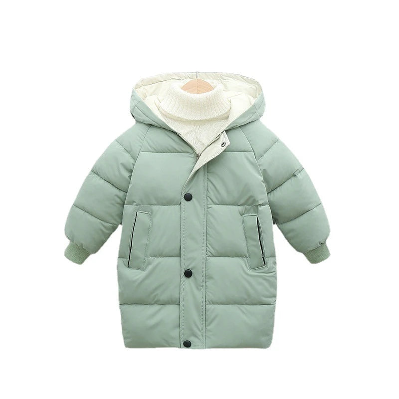Kids Hooded Long Down Parka Coat - Warm Zippered Winter Jacket for Boys & Girls